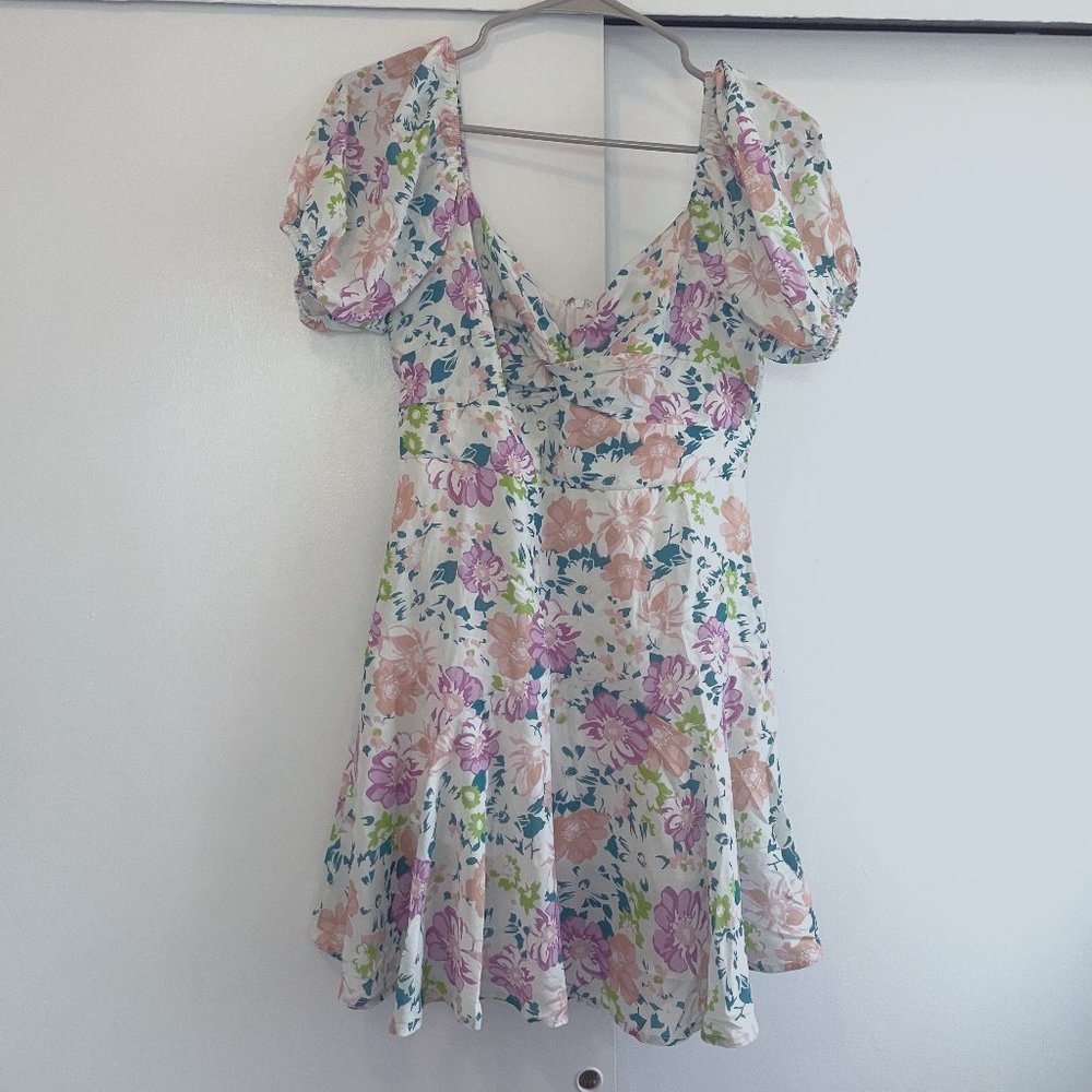 Floral puff sleeve mini dress - Size Small